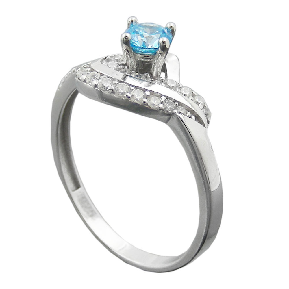 Ring 10mm Zirkonias aqua und weiß glänzend rhodiniert Silber 925 Ringgröße 58