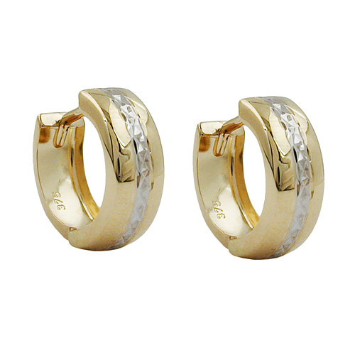 Creole Ohrring 12x5mm Klappscharnier bicolor diamantiert 9Kt GOLD