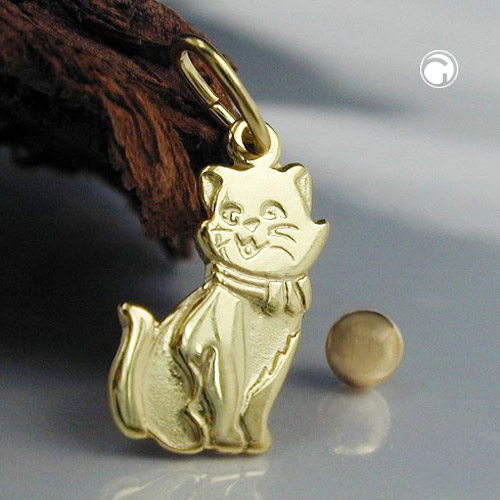 Anhänger 13x7mm Katze teil-mattiert 8Kt GOLD