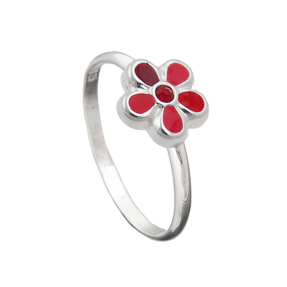 Ring Kinderring mit Blume rot Silber 925 Ringgröße 48