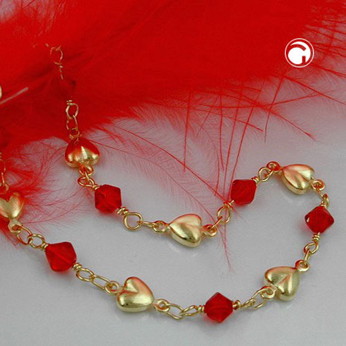 Kette 5mm Fantasie Herz und Glasperle rot AMD 42cm