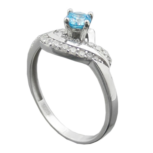 Ring 10mm Zirkonias aqua und weiß glänzend rhodiniert Silber 925 Ringgröße 58