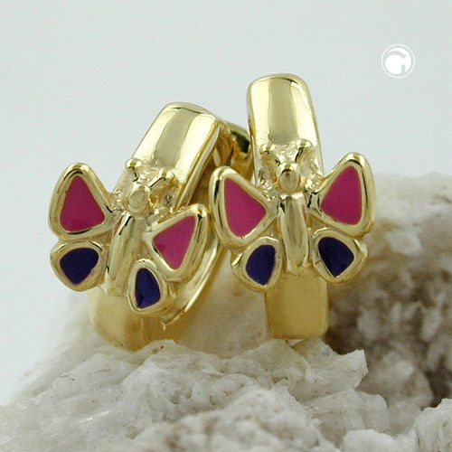 Creole 12x7mm Klappscharnier Schmetterling pink-lila lackiert 9Kt GOLD