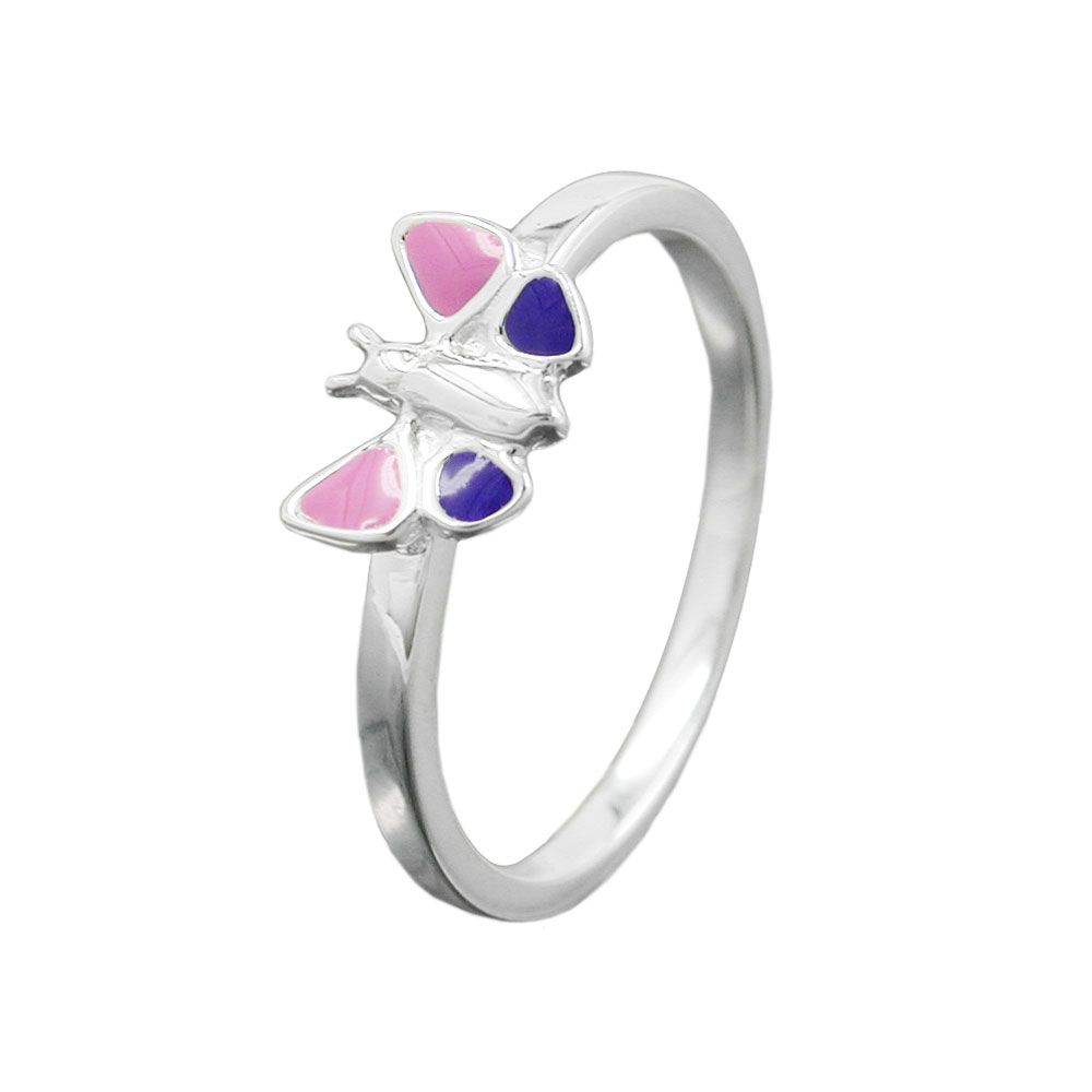 Ring Kinderring Schmetterling lila-pink lackiert Silber 925 Gr. 48