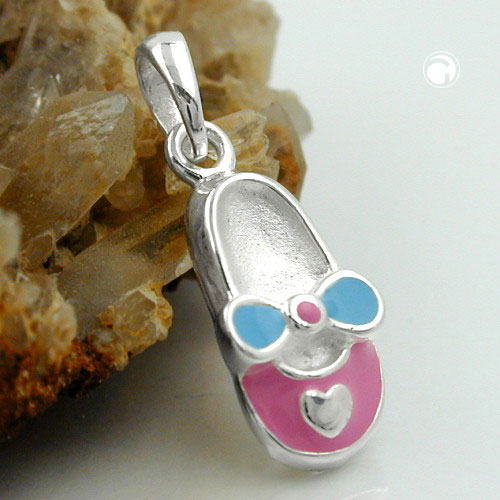 Anhänger 12x6mm Kinderschuh rosa-hellblau lackiert Silber 925